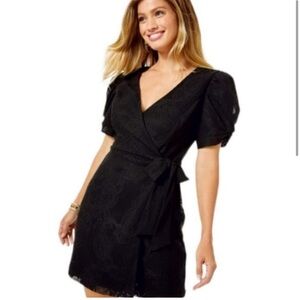 Lilly Pulitzer Jasleen Black Lace Wrap Romper Mini Dress